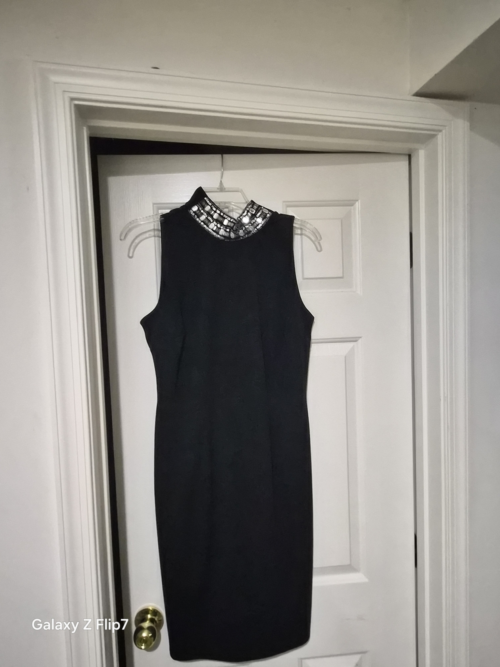 New York & Company Black Sleeveless Sheath Dress with Mirrored Collar